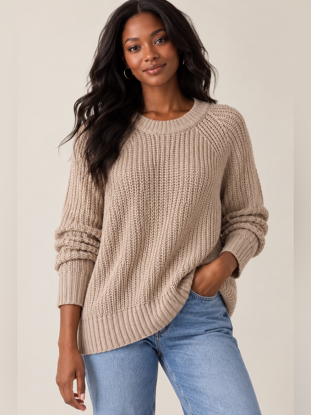 Relaxed Knit Crewneck Sweater in Taupe